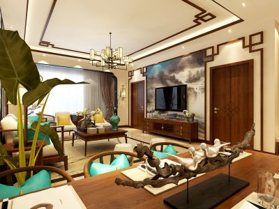 【九维鸣雀装饰】群力观江国际200平中式风格装修设计