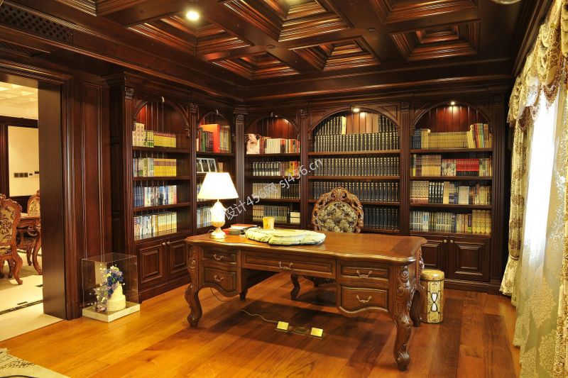 2020美式别墅书房装修效果图 书房吊顶装修效果图