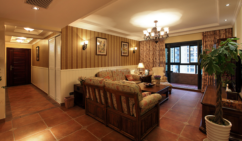 美式田园客厅布艺沙发坐垫装修