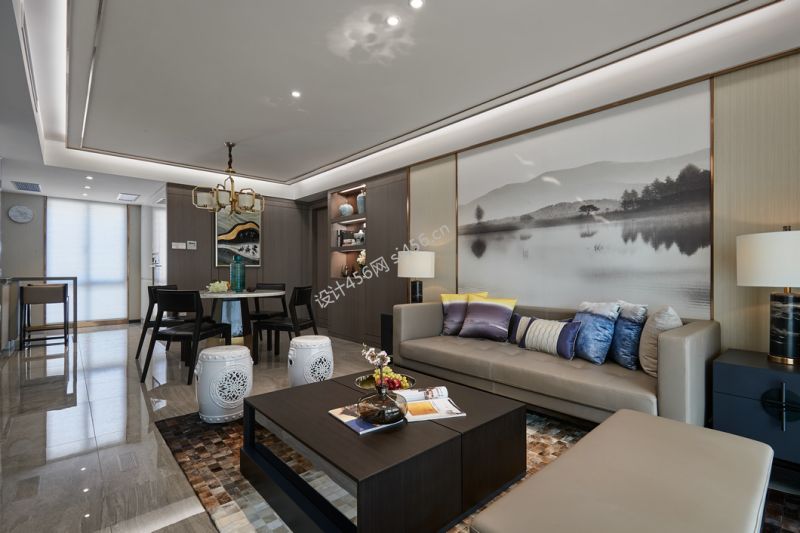 新中式客厅背景墙装修效果图片