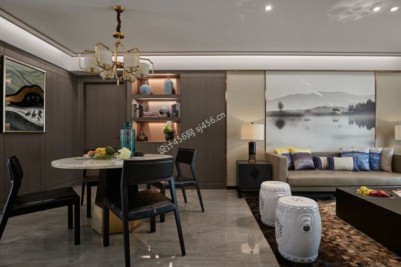 2020大气新中式风格装修图片 2020客餐厅背景墙装修效果图