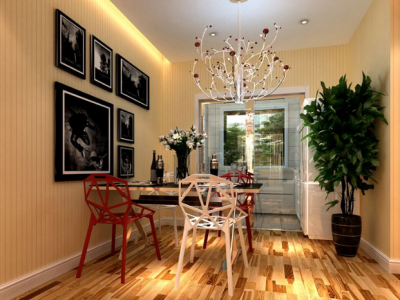 钻石湾三室两厅现代风格暖色调效果图