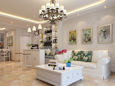 天河悦城137平三室二厅田园风格装修效果图