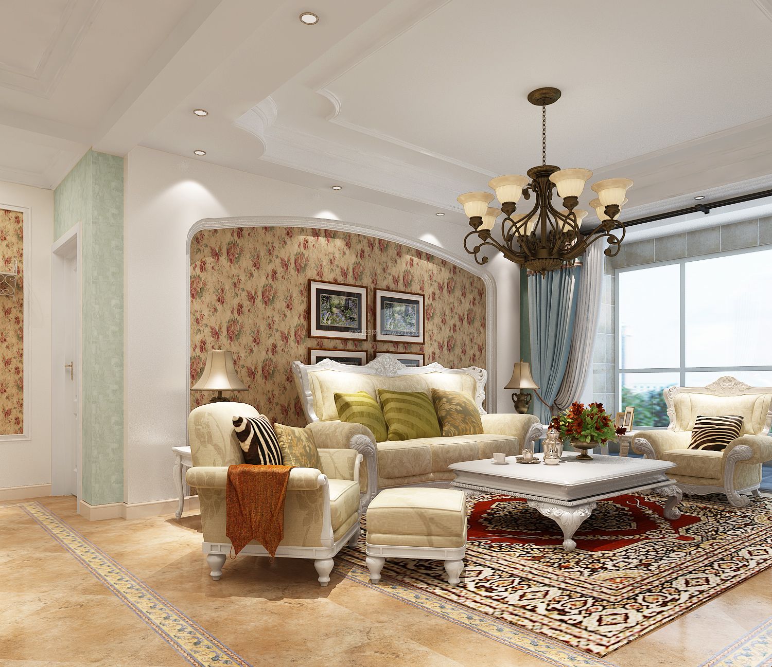 欧式田园客厅背景墙效果图片