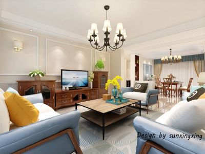 美式风格三室居装饰效果--复地公园城邦