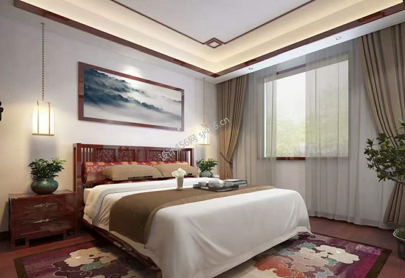中式别墅卧室效果图 2020卧室地毯设计