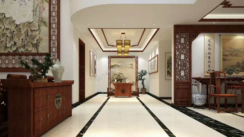 中式别墅室内效果图 2020过道装饰柜图片