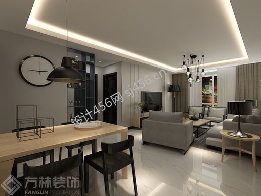 简约风格三居室餐厅长方形餐桌装修效果图