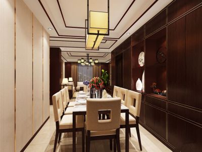 滨河阳光120平三居新中式风格装修案例