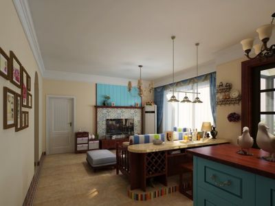 荣和林溪府111平米三居室美式田园风格装修效果图