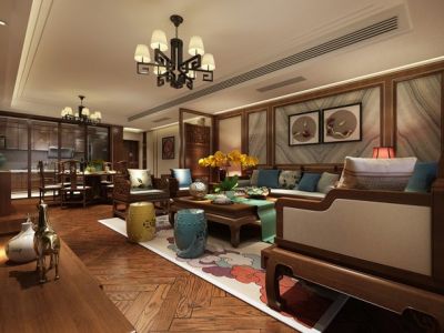 彰泰睿城130平米三居室中式风格装修效果图