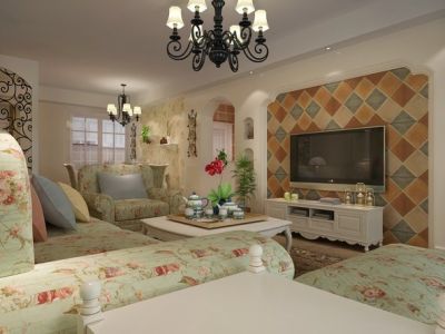 彰泰春天唐悦90平米三居室田园风格装修效果图