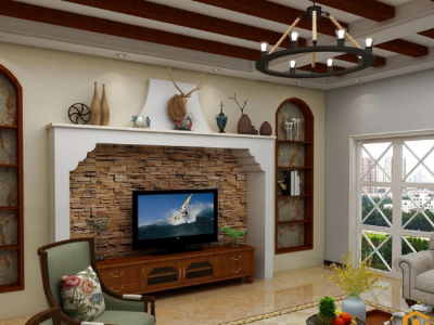 复兴苑210平米双拼别墅美式乡村风格装修效果图