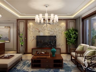 绿地云水谣中式120平三居室装修案例