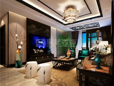 美的城105㎡新中式风格三居室装修案例