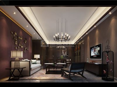 金碧梦苑120平米三居室新中式风格装修效果图