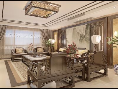 廊坊蓝山庭院140平米古典风格装修案例