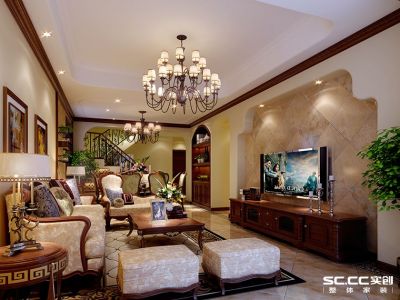 保利百合花园115平美式风格四居装修案例赏析