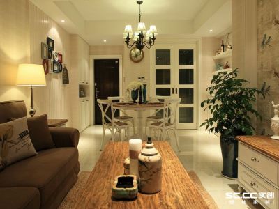 蜀都万达广场三居85平田园风格装修案例