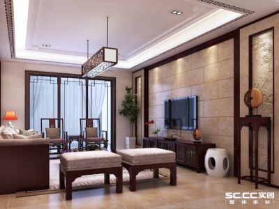 蓝泊湾210平四居新中式风格装修案例