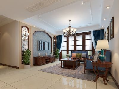 绿荫里新中式138平三居室装修案例