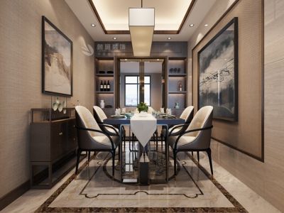 雅居乐湖居笔记新中式风格130㎡三居室装修效果图