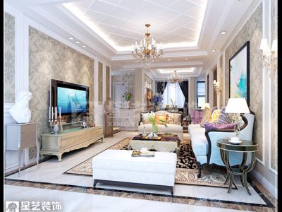 金域蓝湾126平米三居室欧式风格装修效果图