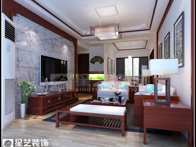 绿茵里118平米三居室新中式风格装修效果图