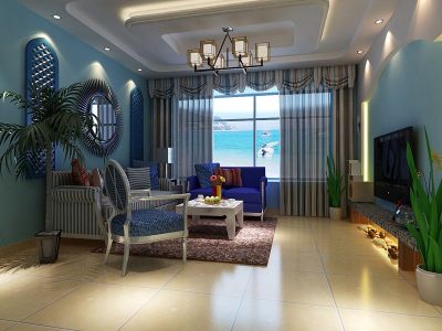 湖畔家园地中海风格80平米装修效果图案例