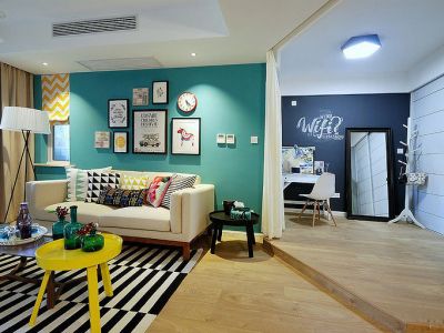 京能天下川混搭风格115平米装修效果图案例