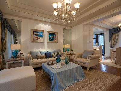 宝湖公园117㎡三居室田园风格装修效果图