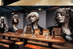 300平米小型美发店装修设计案例 沿承古青色低调风格