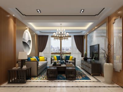 旭辉光耀城新中式150平三居室装修案例