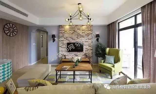 中正锦城120平米现代美式室内客厅背景墙效果图