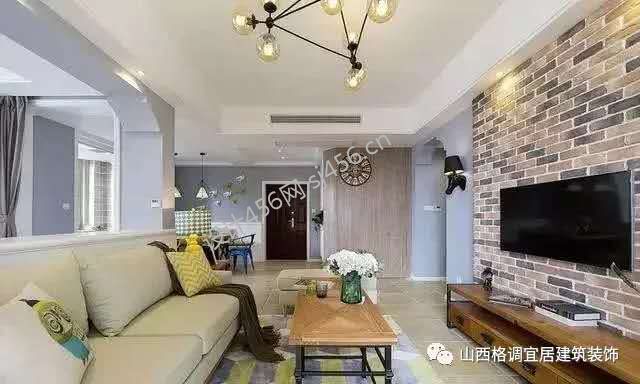 中正锦城120平米现代美式室内客厅沙发电视背景墙效果图