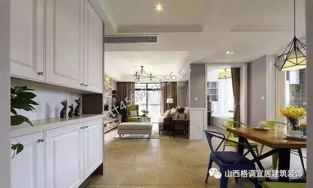 中正锦城120平米现代美式客厅玄关鞋柜餐桌效果图