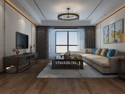 华侨城东岸中式119平三居室装修案例