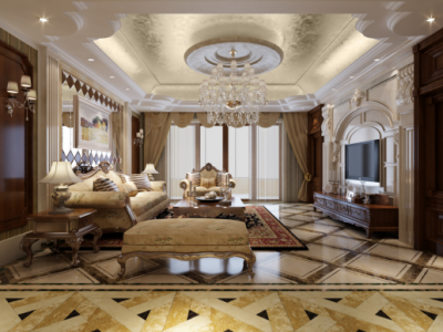 保利国际120平三居欧式风格装修效果图片