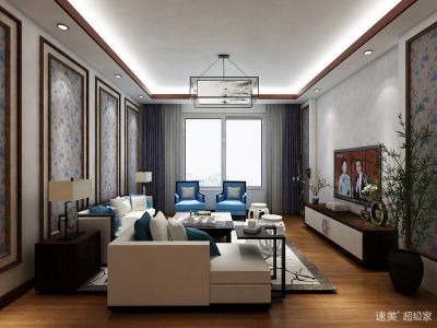 保利西子城新中式95平三居室装修案例