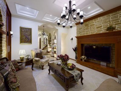 和泓四季220平面美式乡村复式装修案例