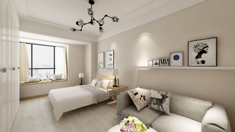 誉峰遇见38平米现代风格小户型沙发背景墙装修设计效果图