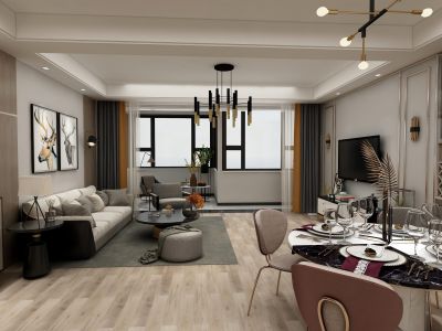 奥润澜庭现代风格100平三居室装修效果图