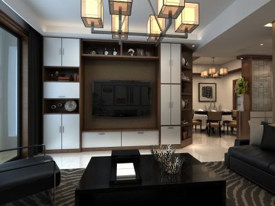 观山左岸中式风格100平米三居室装修效果图