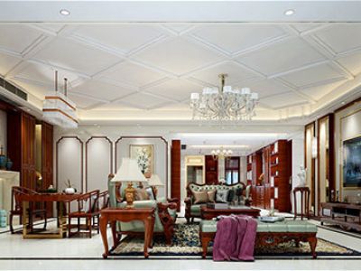 鹏润悦秀御江府新中式风格280平大平层装修效果图