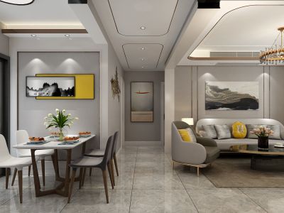 93平米二居室现代轻奢装修设计效果图