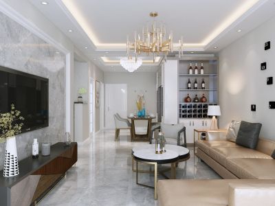 101平米三居室现代轻奢风格装修设计效果图