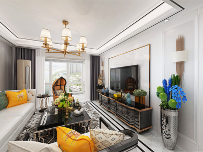 中南雅苑115平米三居室简欧轻奢风装修设计效果图