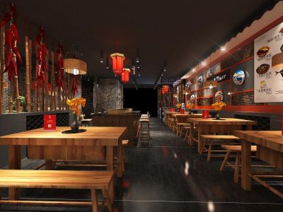 现代风格100平米火锅店装修设计效果图