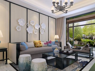 聚福新城三居96平新中式风格装修案例