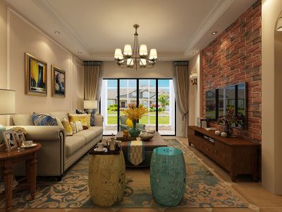 恒怡花园三居98平美式风格装修案例